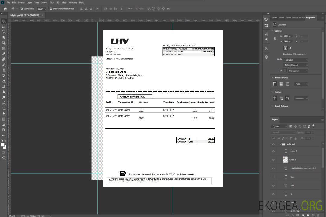 Relevé bancaire du Groupe LHV Royaume-Uni au format Excel et PDF template